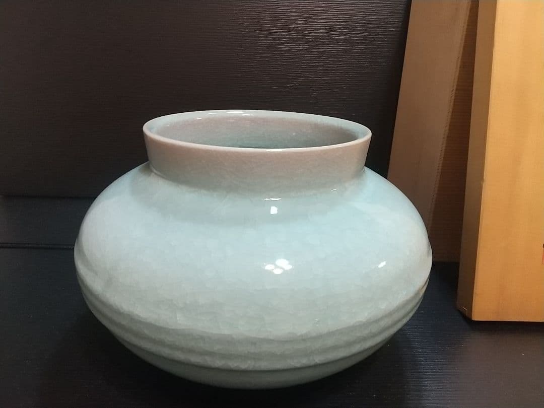 希少 花器 青磁壷 大型 小笠原長春