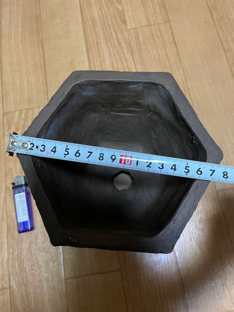 盆栽鉢　泥鉢　ヴィンテージ1点物　六角鉢　土目しっとり手触り抜群　重量有　骨董鉢