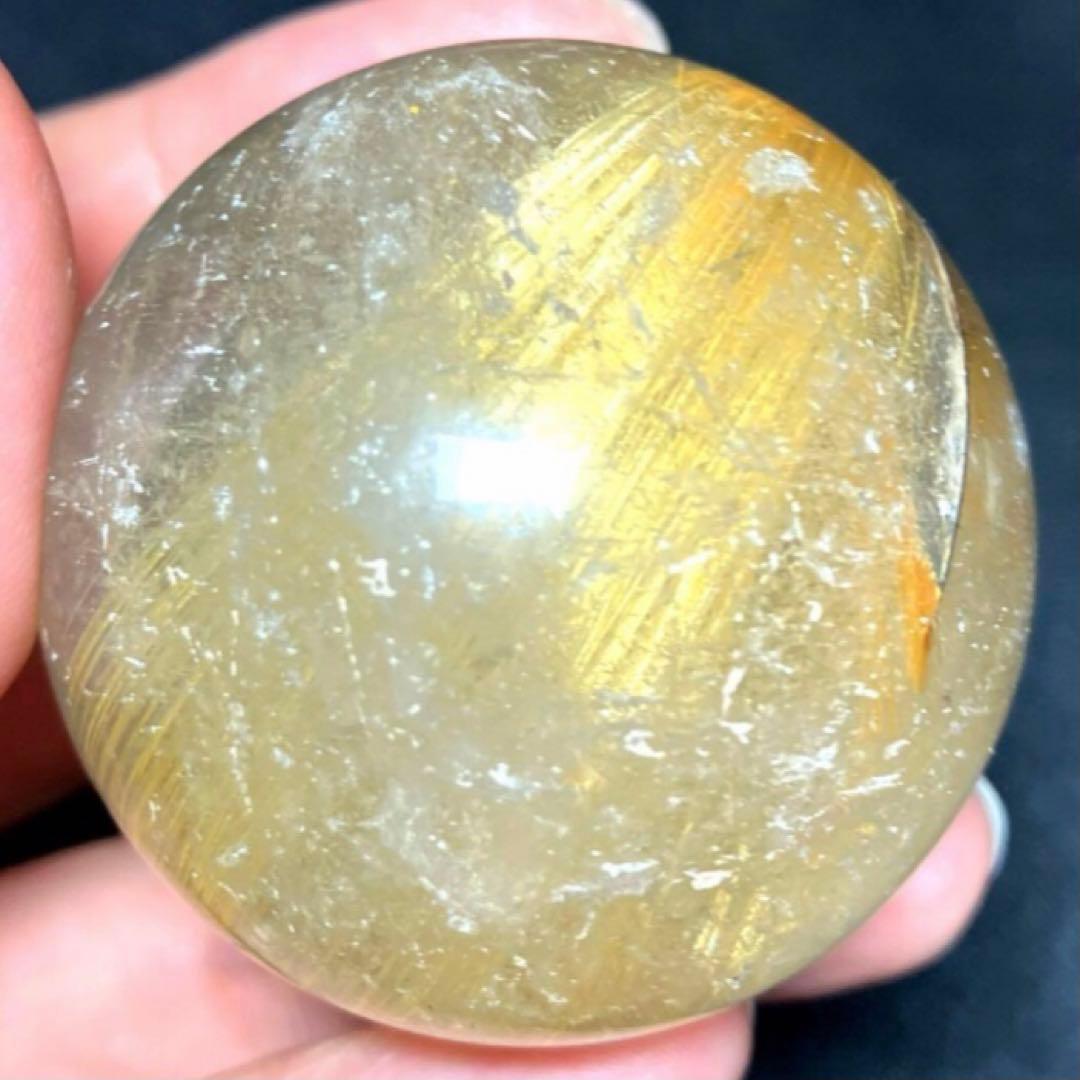 45mm ゴールドルチルクォーツ　丸玉　スフィア　金針水晶