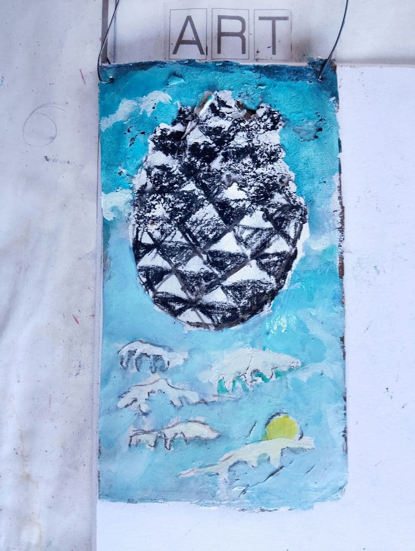 波と月の油彩画