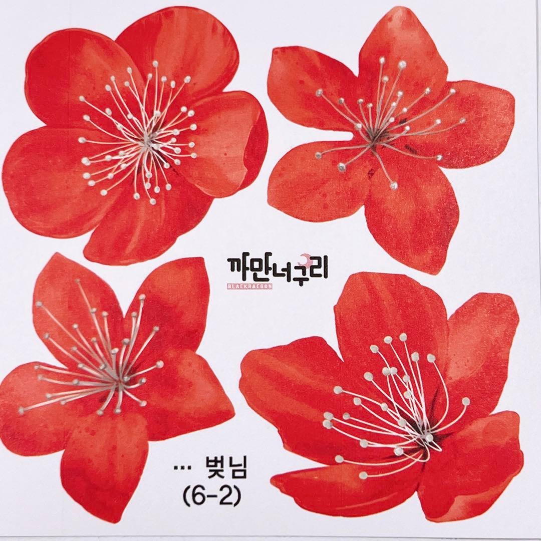 F11.装飾ステッカー　韓国作家　黒いたぬき　花ステッカー　バラ売り〇　桜