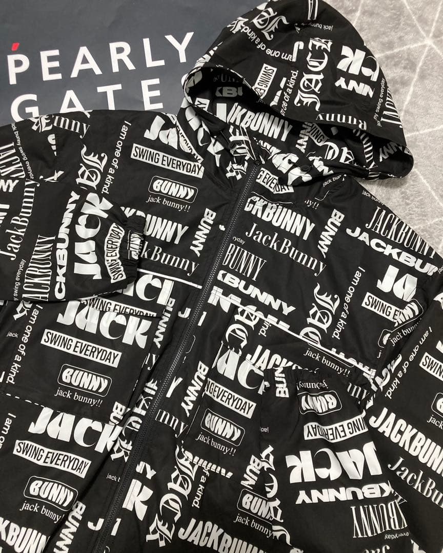 新品 パーリーゲイツ ジャックバニー ストレッチマルチロゴ ブルゾン(5)L/黒