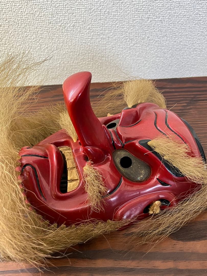 備中神楽面　猿田彦命　天狗面　木彫　中川剛山作