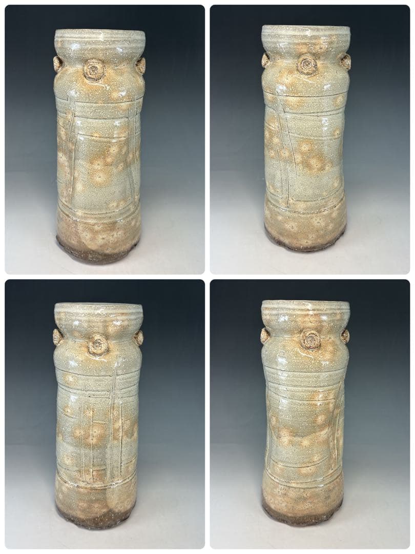 【中古品】茶道具　十三代田原陶兵衛造　萩焼　擂座花入（共箱）