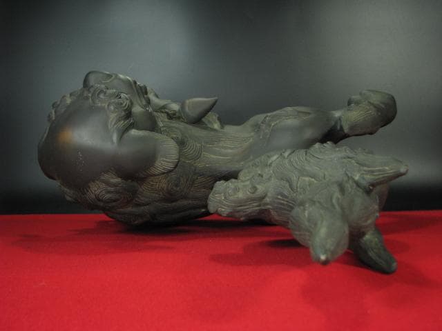 大型 銅獅子 玉乗 置物 c536