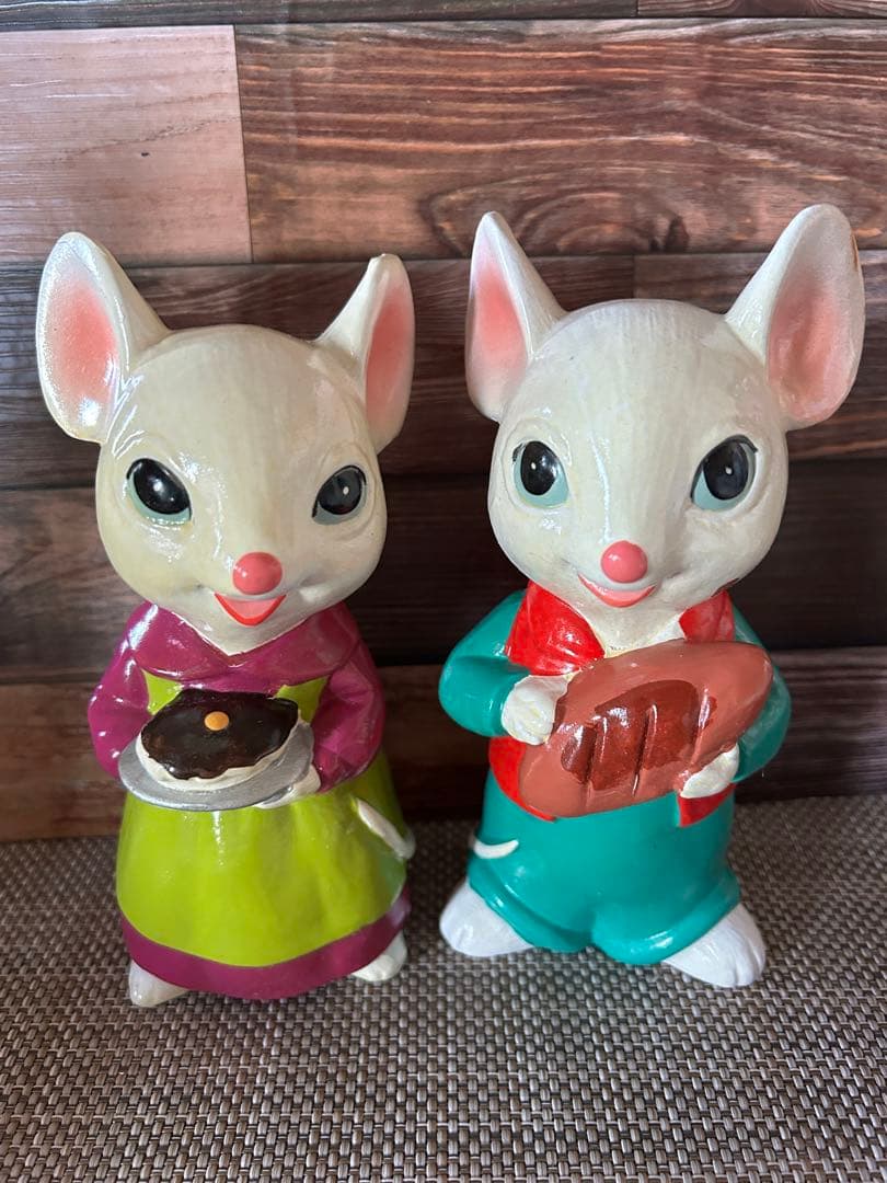 【値下げ⭐️当時物　昭和レトロ　陶器人形】ねずみの親子