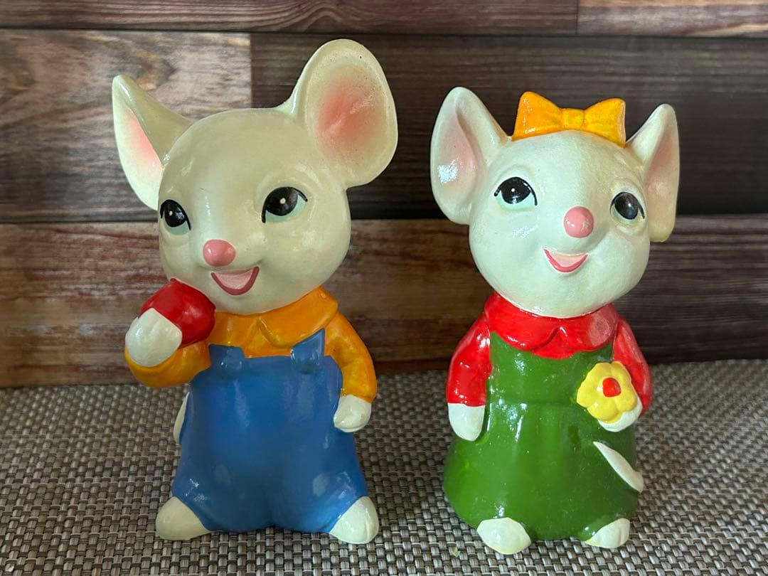 【値下げ⭐️当時物　昭和レトロ　陶器人形】ねずみの親子