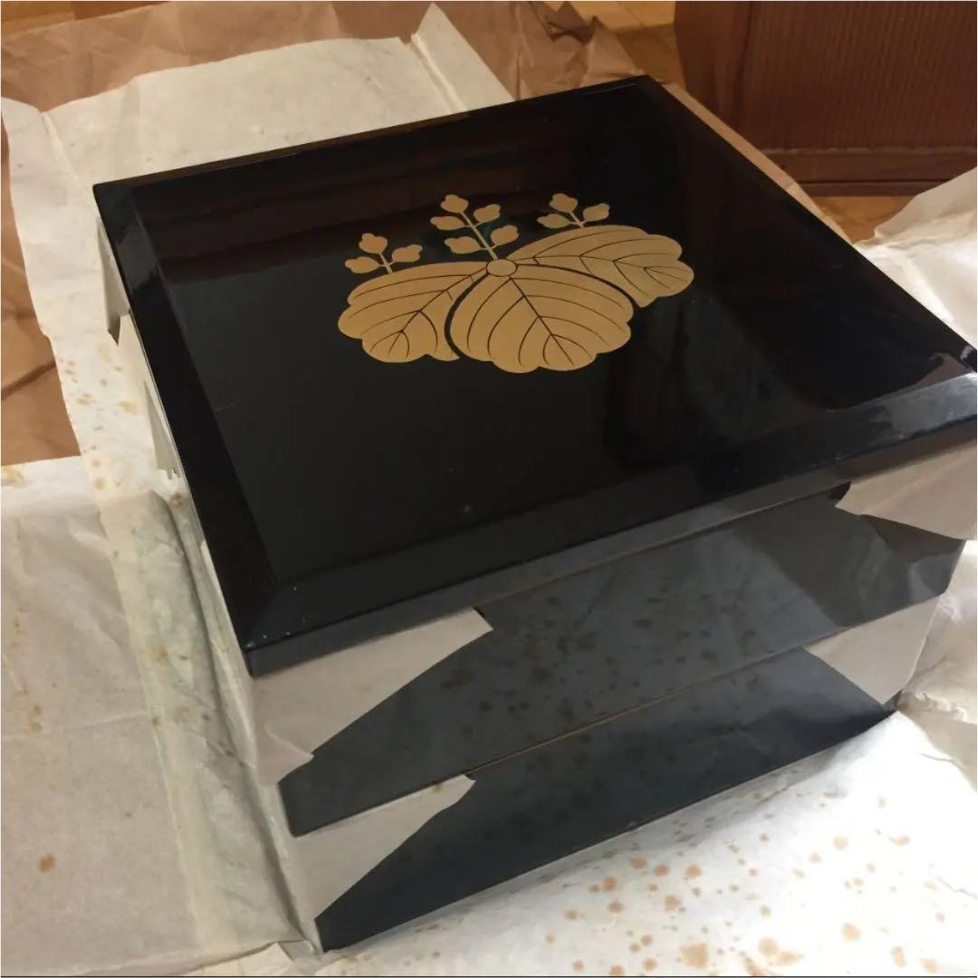 【新品未使用】お重箱 二段蓋つき 2セット アンティーク 漆塗り 古美術 茶道具