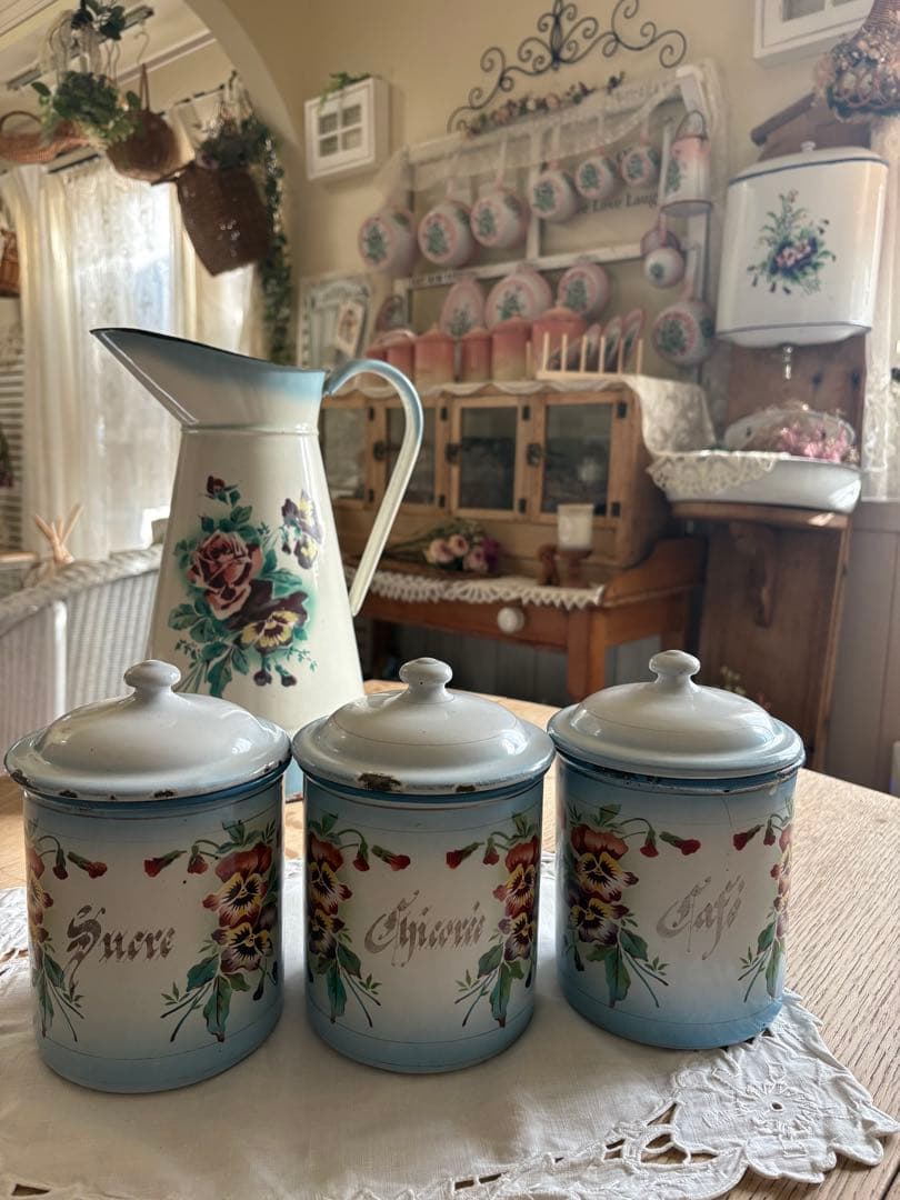 フランスアンティーク♡Japyダブルパンジー柄キャニスター３個セット　希少❣️