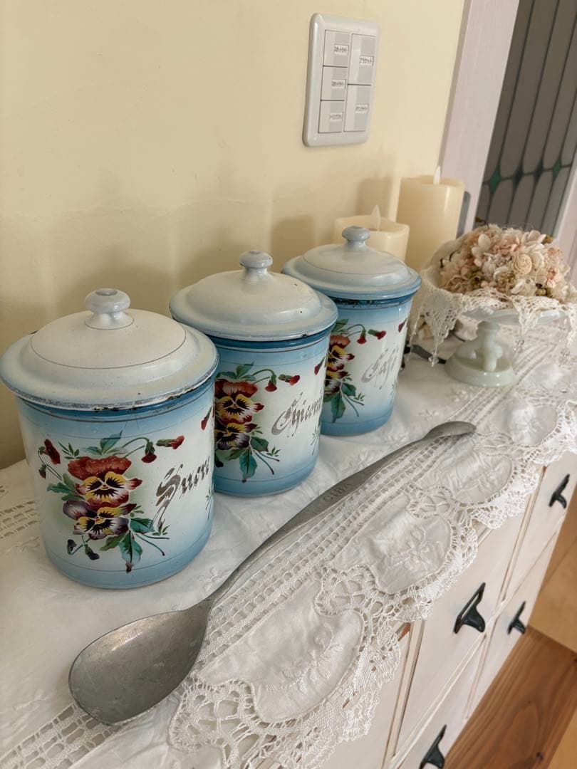 フランスアンティーク♡Japyダブルパンジー柄キャニスター３個セット　希少❣️