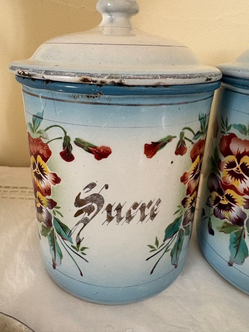 フランスアンティーク♡Japyダブルパンジー柄キャニスター３個セット　希少❣️