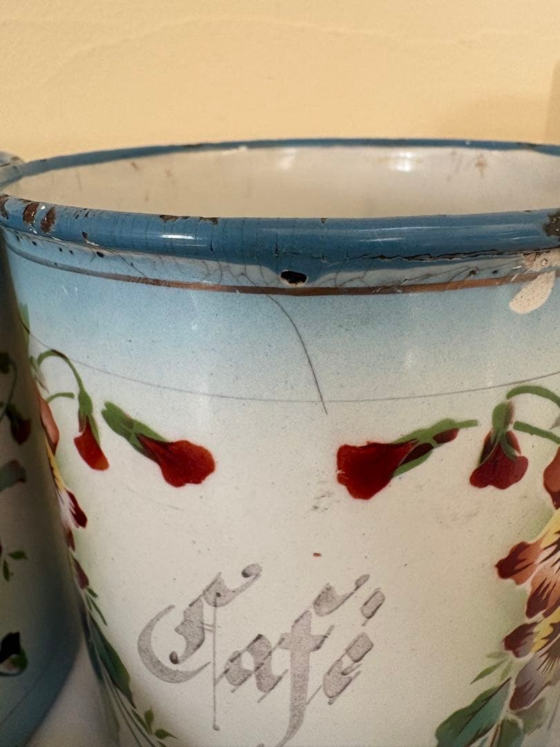 フランスアンティーク♡Japyダブルパンジー柄キャニスター３個セット　希少❣️