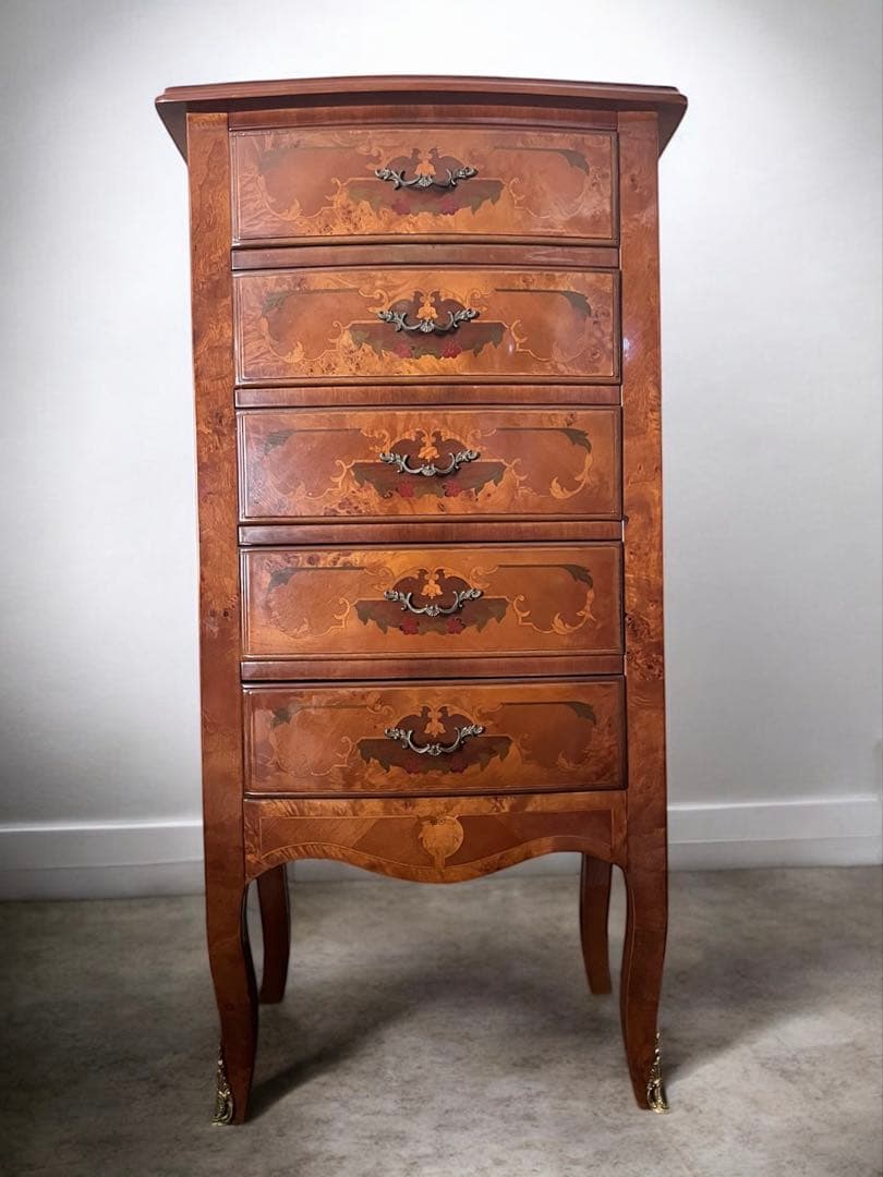 イタリア製・木象嵌・5段チェスト / 美しい仕上げ・ビンテージ・アンティーク