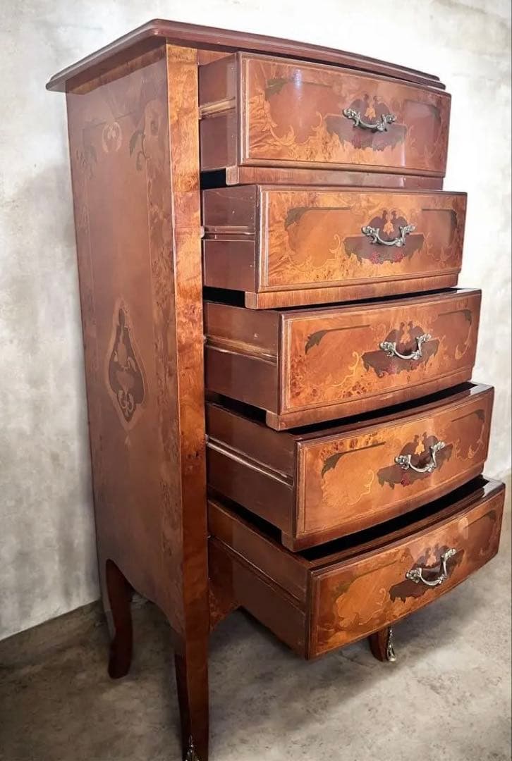イタリア製・木象嵌・5段チェスト / 美しい仕上げ・ビンテージ・アンティーク