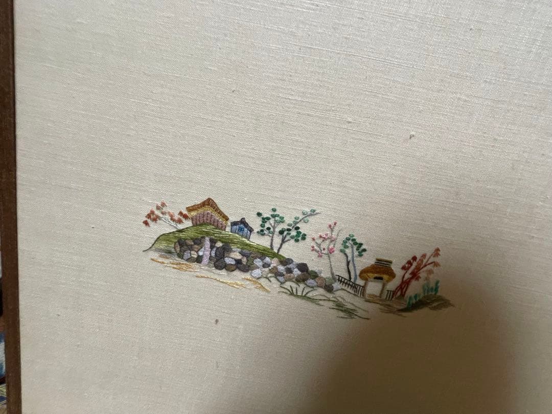 枕屏風　衝立 仕切り 刺繍 アンティーク 骨董