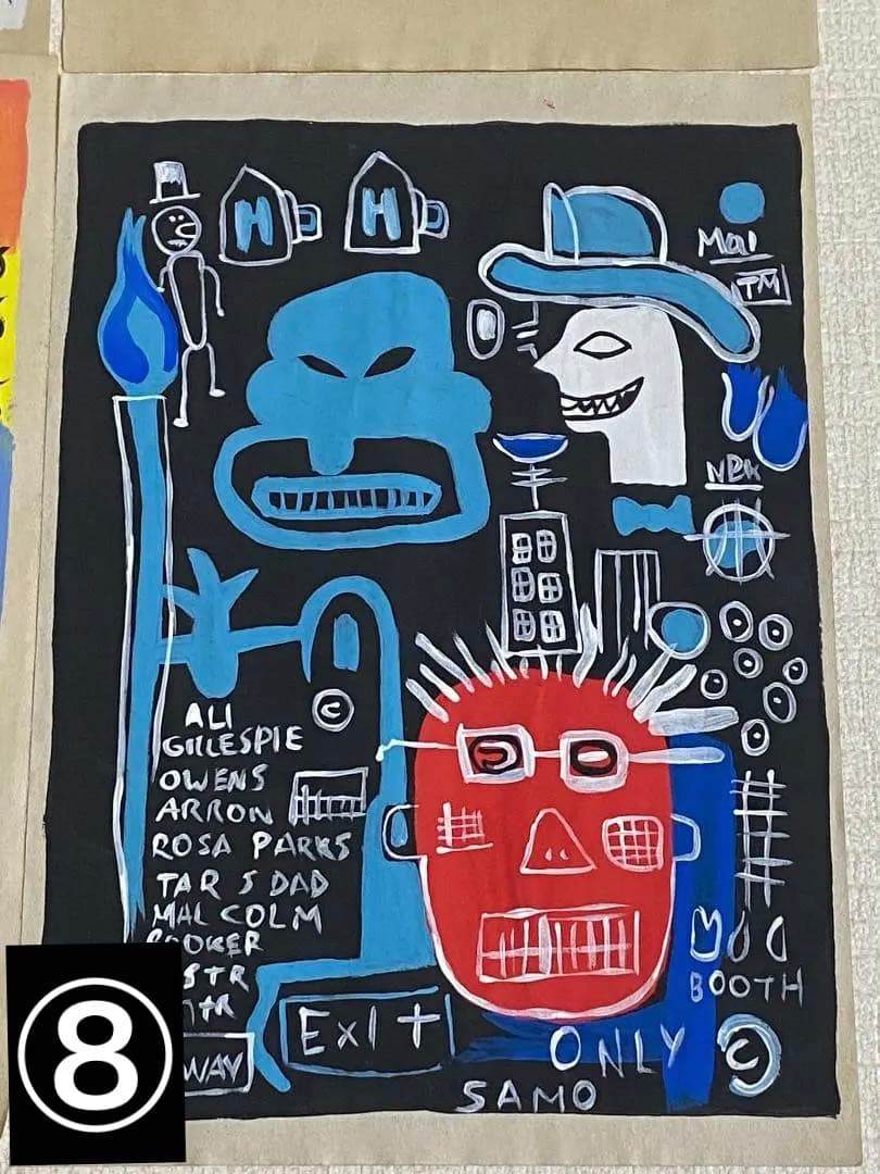 【まとめ売り4枚】模写 肉筆 サインあり ジャン・ミシェル・バスキア 油彩