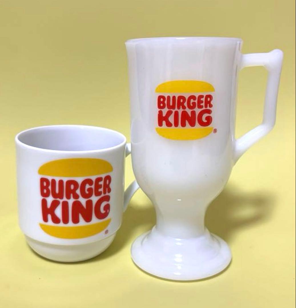 バーガーキング2個セット　ステッカー付き　フェデラル　ミルクガラス　フッテッド