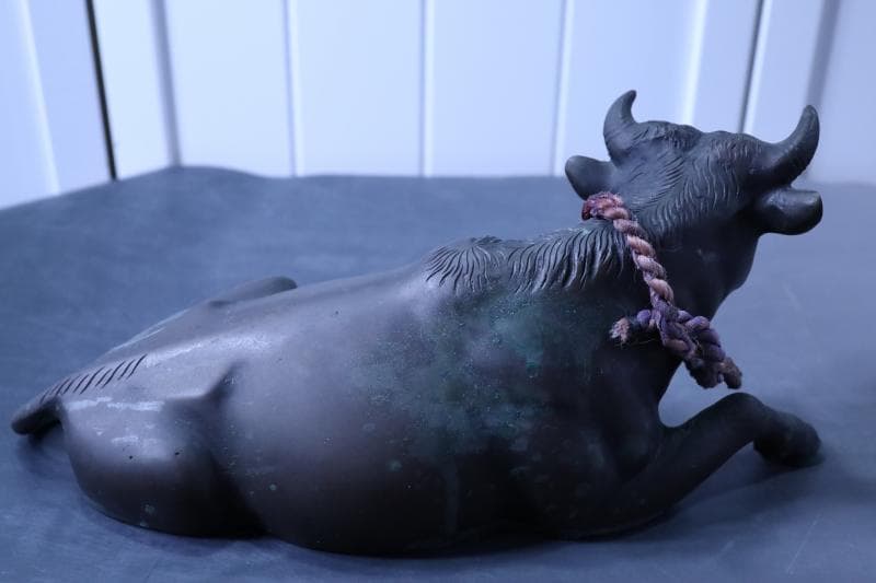 高岡銅器◆鋳銅古銅【夫婦牛】床置き　全幅33㎝/28㎝　重さ4.2キロ/2キロ