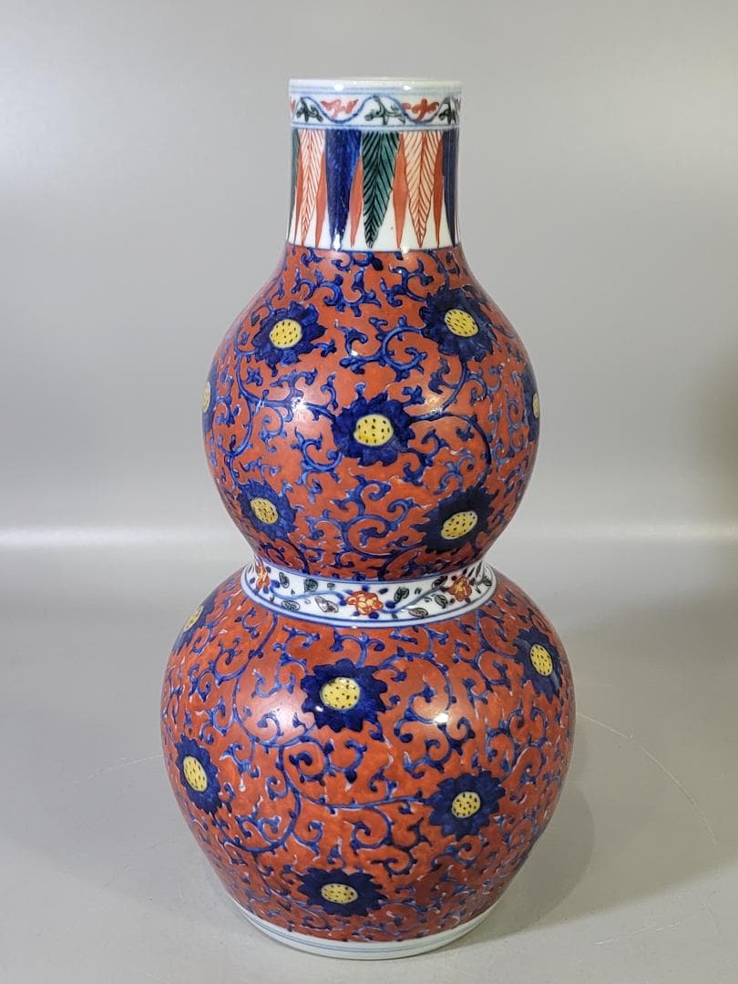 中国 色絵 瓢箪形 瓶 DT730