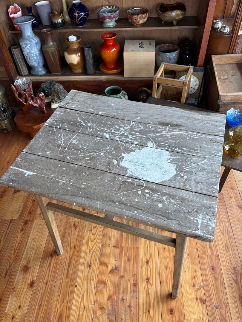 木製　ビンテージ　テーブル　作業台　木製テーブル　ペインター
