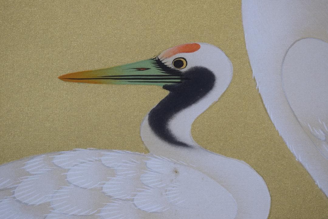 【真作】藤沢寿峰/松上双鶴図/祝事掛/掛軸☆宝船☆Z-271