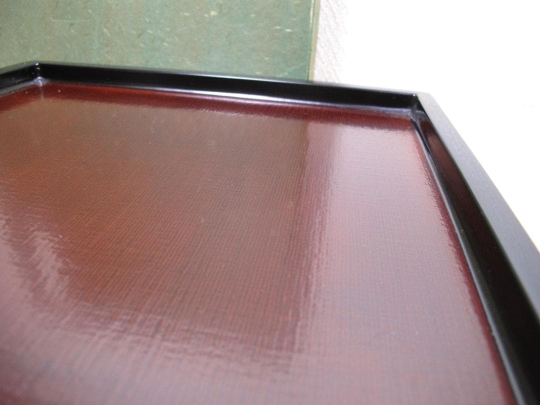 越前漆器 塗師 山本英明 作 四角盆　布目　ほぼ無傷