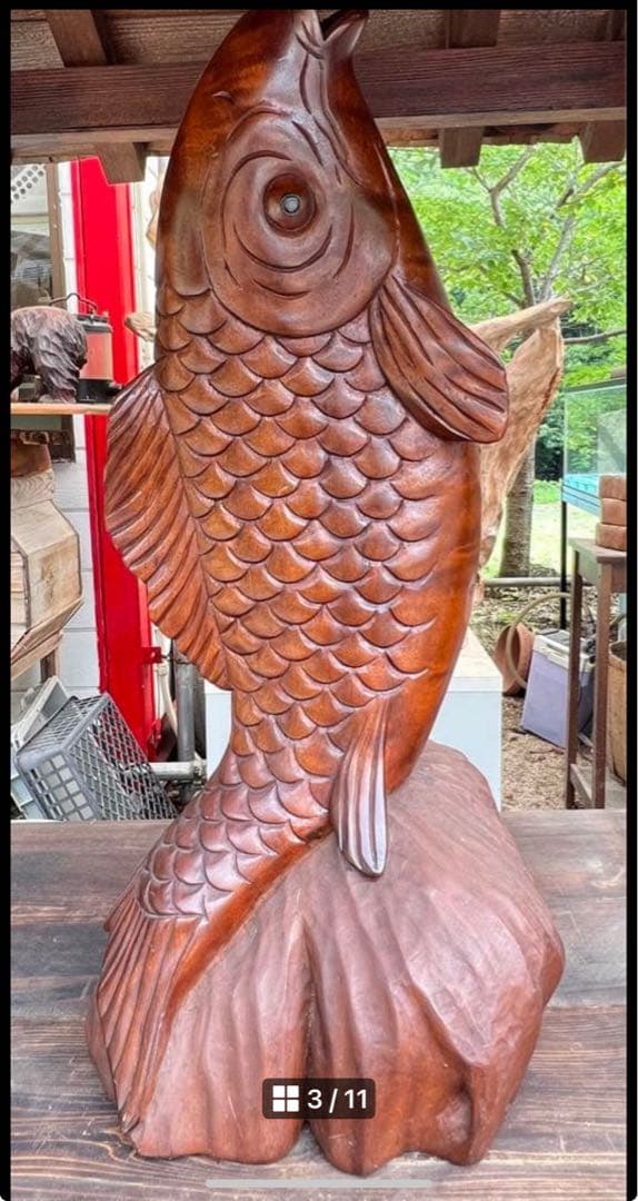 木製 コイの彫刻 木彫　約58cm