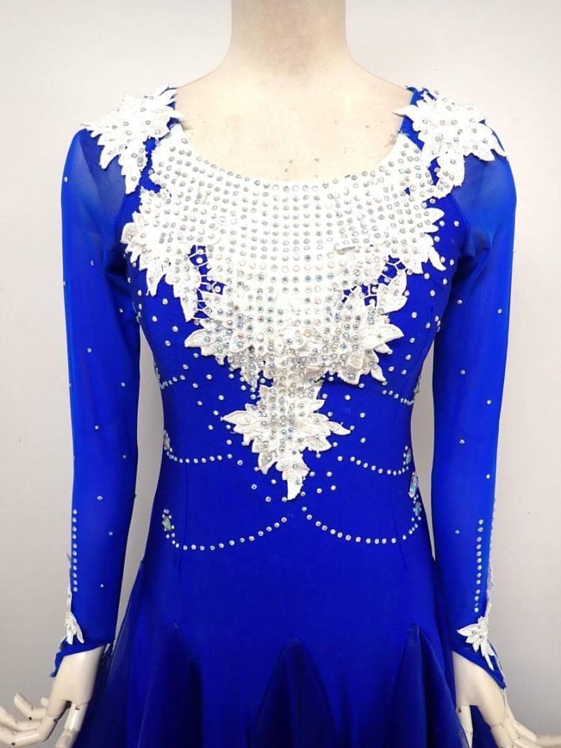 6357★SMサイズ★青×白/花モチーフ/スタンダードドレス☆社交ダンス