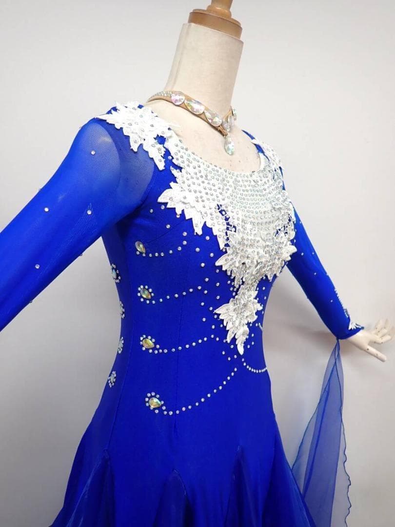 6357★SMサイズ★青×白/花モチーフ/スタンダードドレス☆社交ダンス