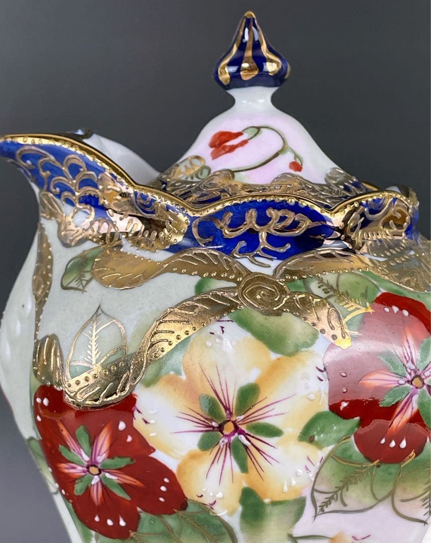 【美品】オールドニッポン 約２４cm 金盛り 花紋 チョコレートポット ティー
