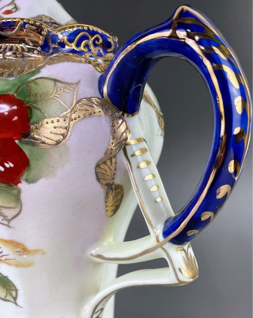 【美品】オールドニッポン 約２４cm 金盛り 花紋 チョコレートポット ティー