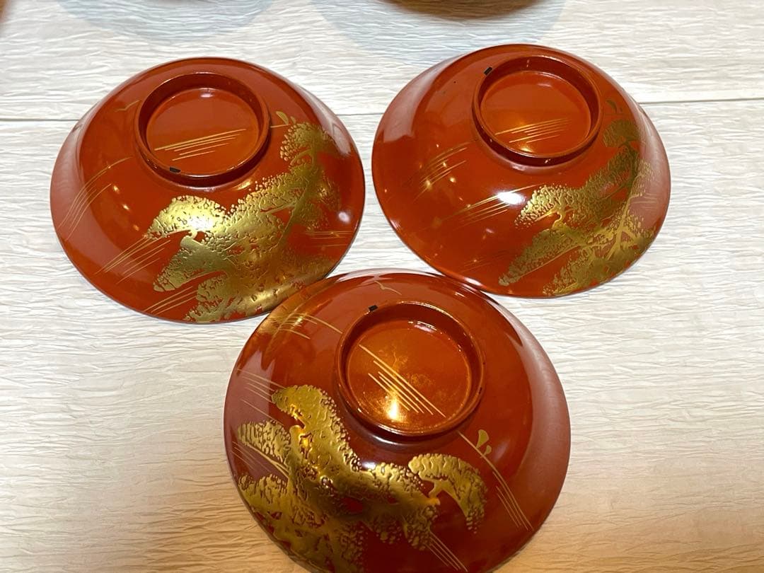 時代　漆器 吸物椀 10個セット 赤色 金蒔絵173