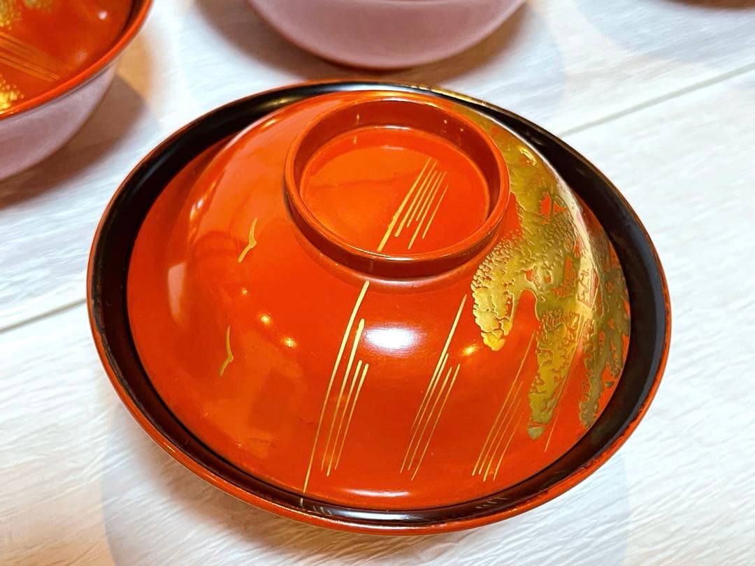 時代　漆器 吸物椀 10個セット 赤色 金蒔絵173