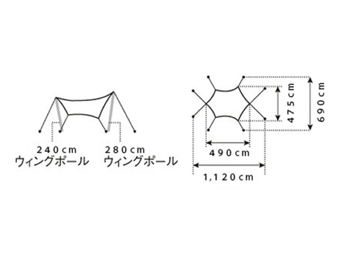  peak タープ・シェード 490cm 280,240cmポール付き