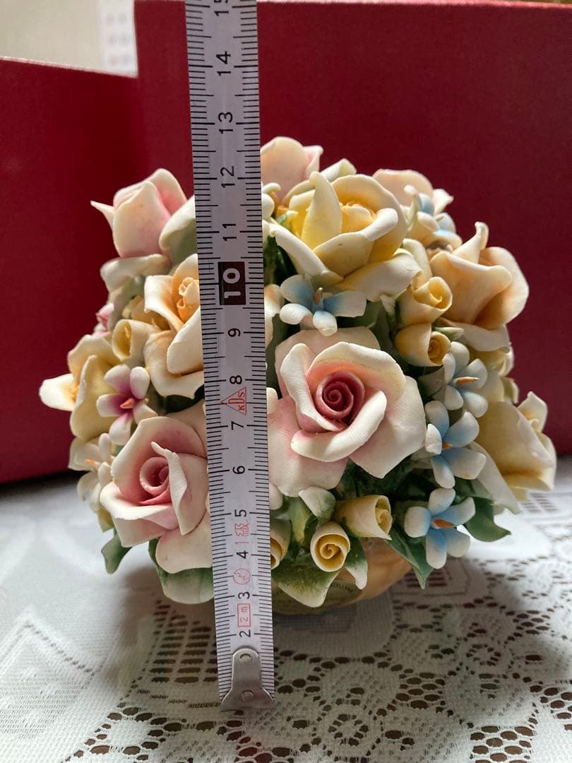 イタリア製 カポディモンテ磁花 ローズ 置物 バラ ナポリ アレンジフラワー