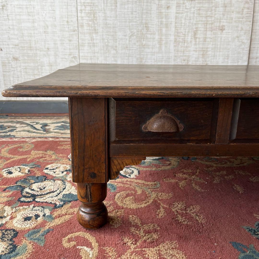 【アンティーク】木製 文机 コーヒーテーブル 引出し 昭和レトロ 古家具 書斎机