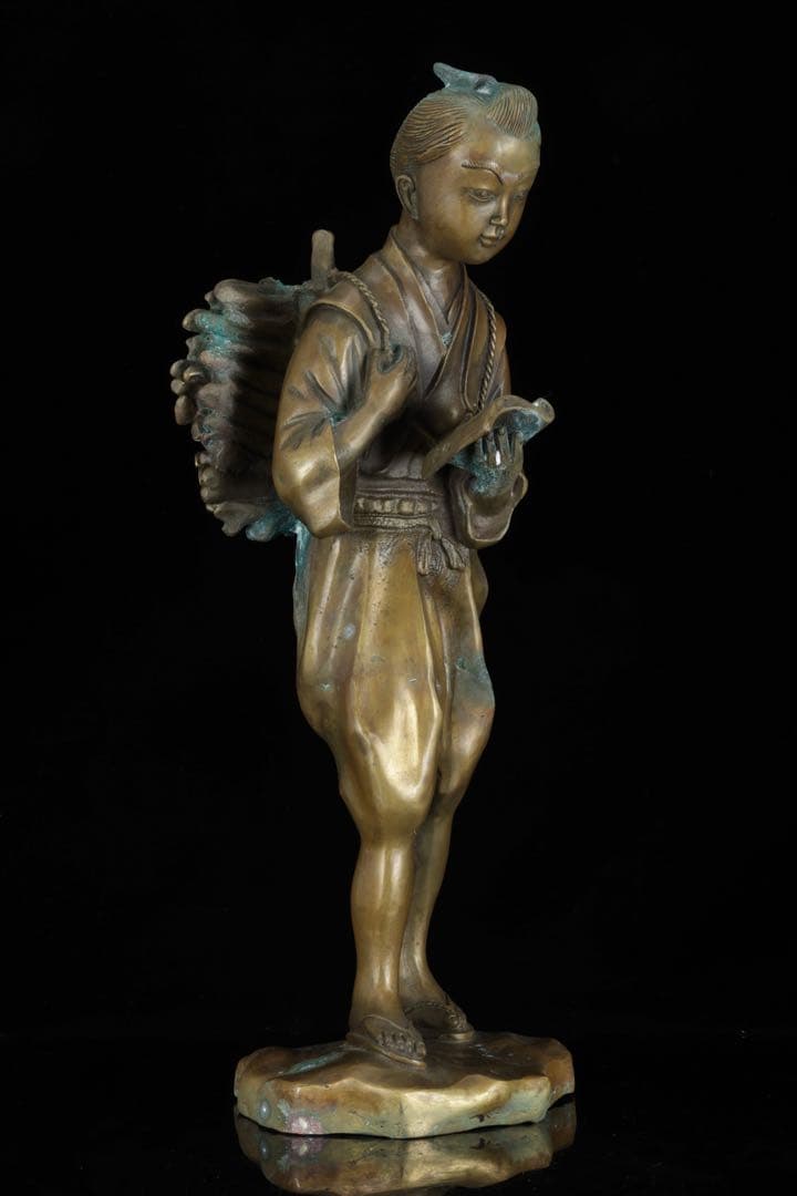 時代物 二宮金次郎像 金属製 大型48cm 二宮尊徳 置物 古美術品 骨董品