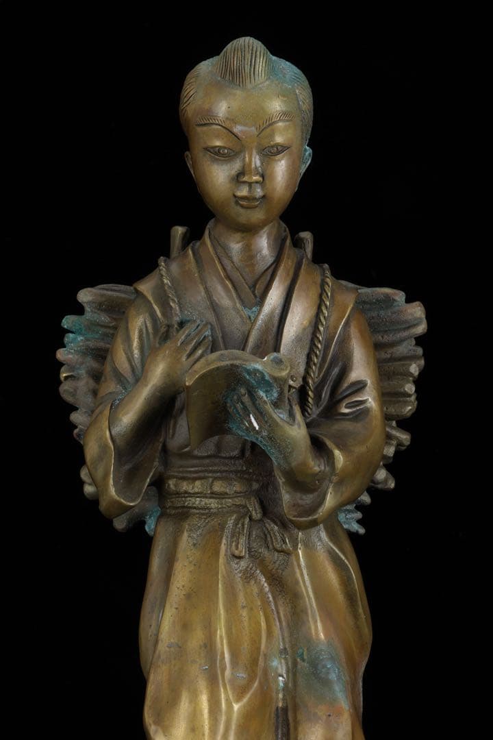 時代物 二宮金次郎像 金属製 大型48cm 二宮尊徳 置物 古美術品 骨董品