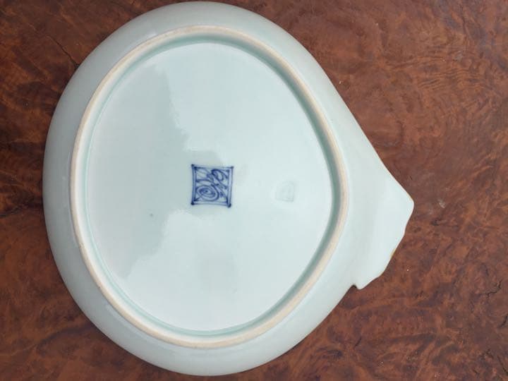 江戸末期 柿右衛門 染付鶴亀寿皿 木箱付き