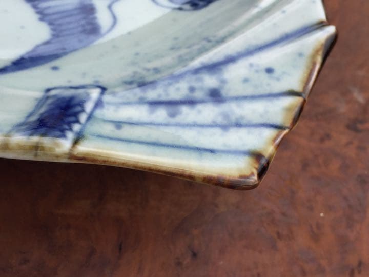 江戸末期 柿右衛門 染付鶴亀寿皿 木箱付き