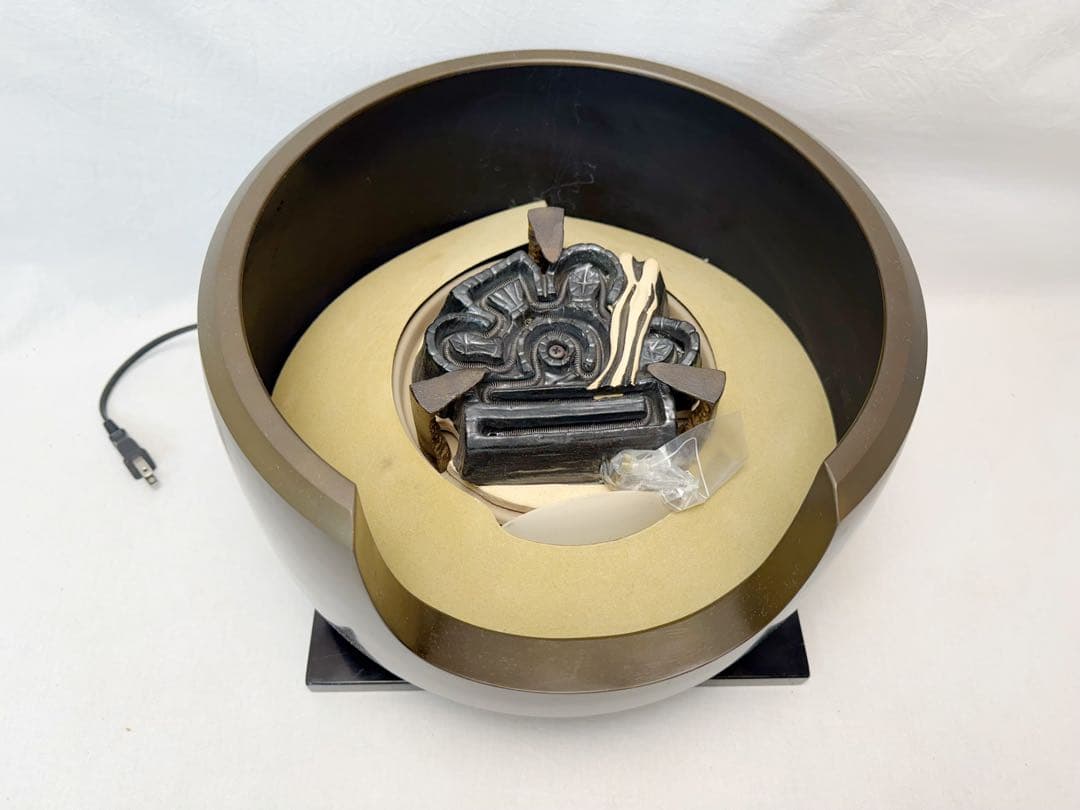 ほぼ未使用 茶道具 唐銅製 野々田面取風炉 古銅色 電熱器 敷板 2点セット元箱