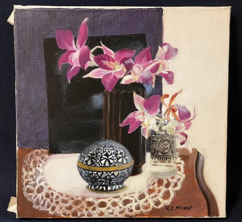 「真作」ピジョット「ラン」静物画　油彩画　額装　サイン有り