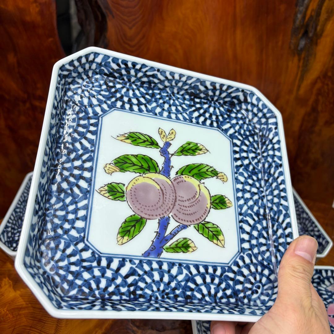 藤太郎窯　有田焼　染付　蛸唐草　皿　4枚まとめ