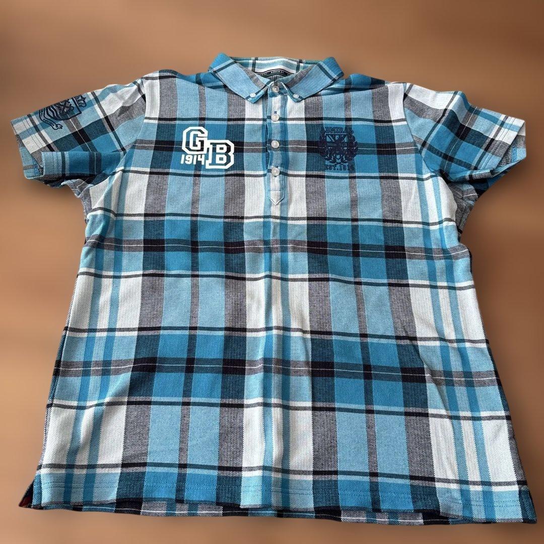 Admiral ゴルフウェア　青　チェック柄　ポロシャツ