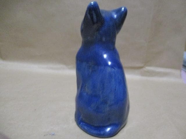 中国　唐代　藍釉俑　猫　珍品　I40-3
