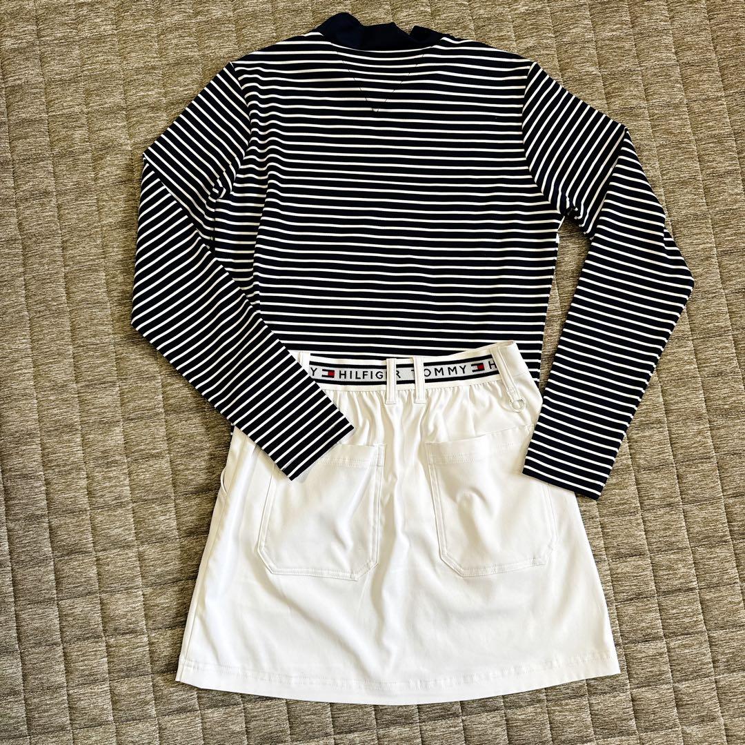   ストライプポロシャツとゴルフスカートセット