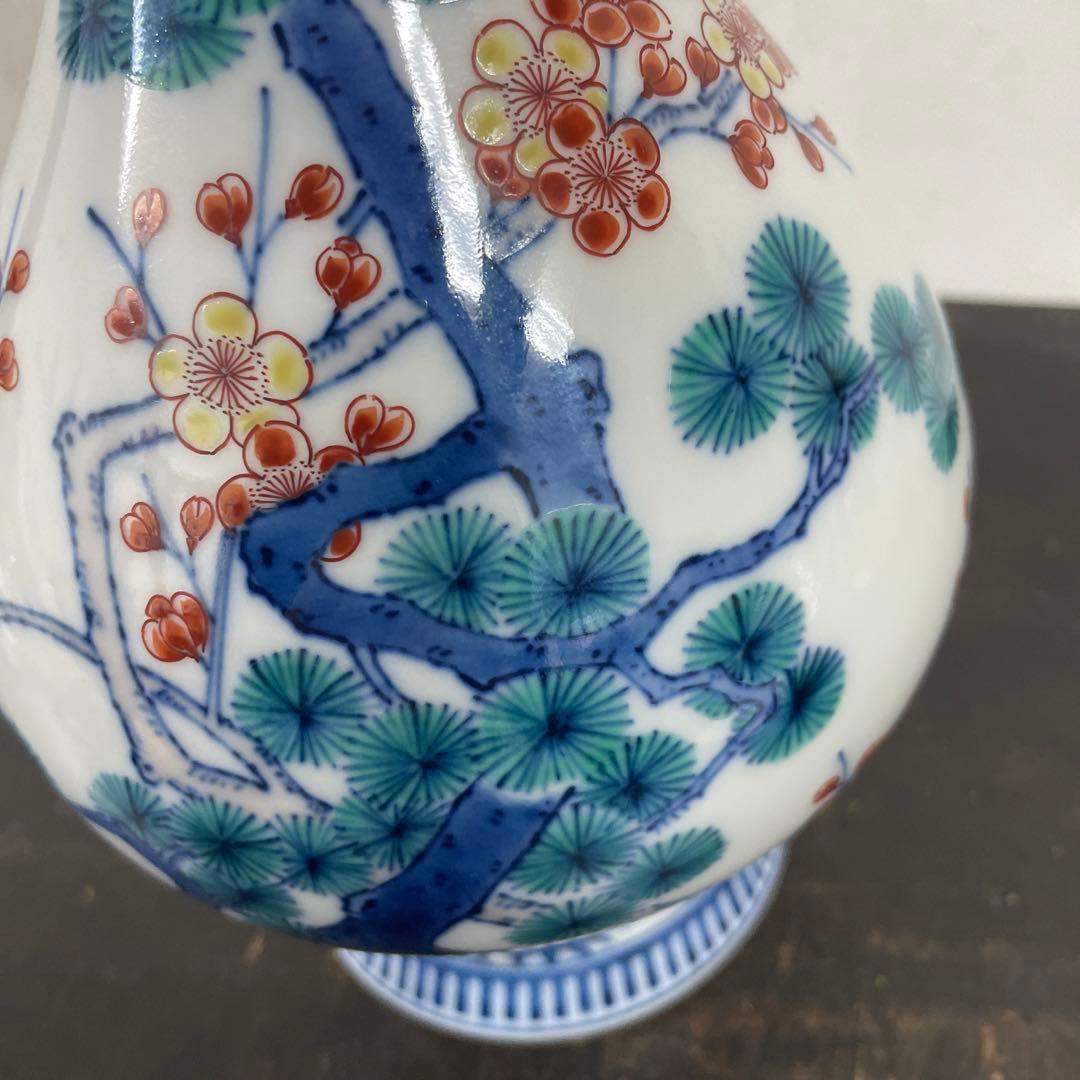 今泉今右衛門　今右衛門　錦　松竹梅絵　花瓶　共箱　環付