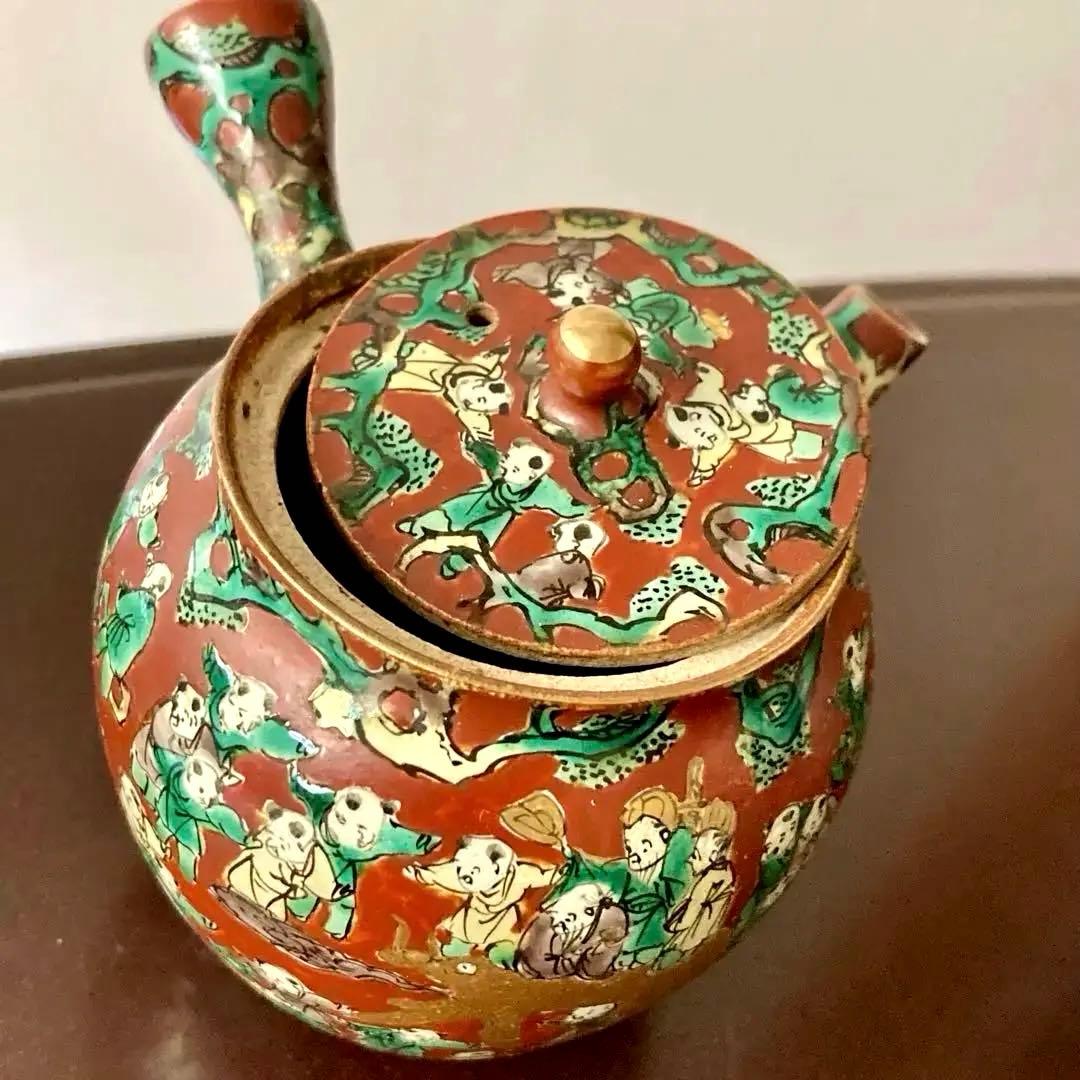 【九谷 木米】 骨董 アンティーク　急須　唐様 金彩赤絵