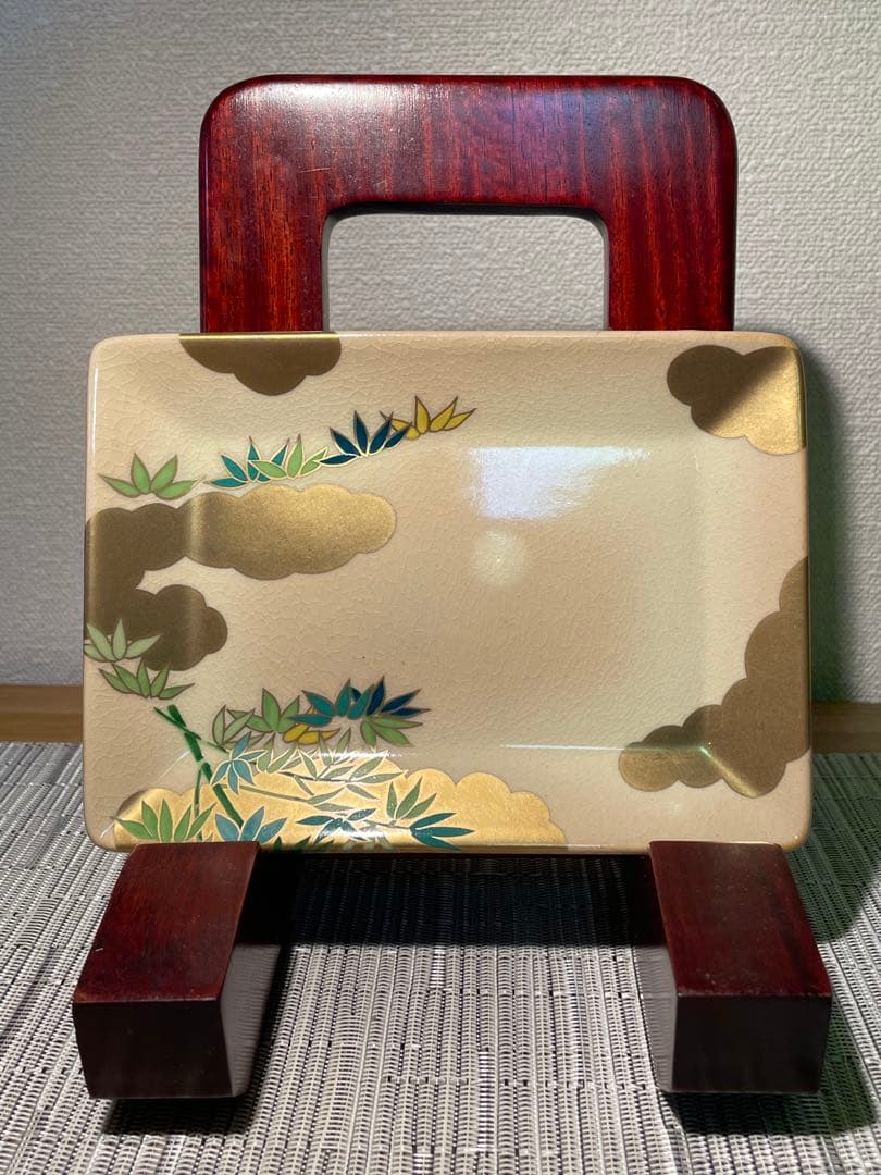 127桑野むつ子 京都 御所の花十二ヶ月【1月 河竹】抹茶椀・和陶皿 しおり付