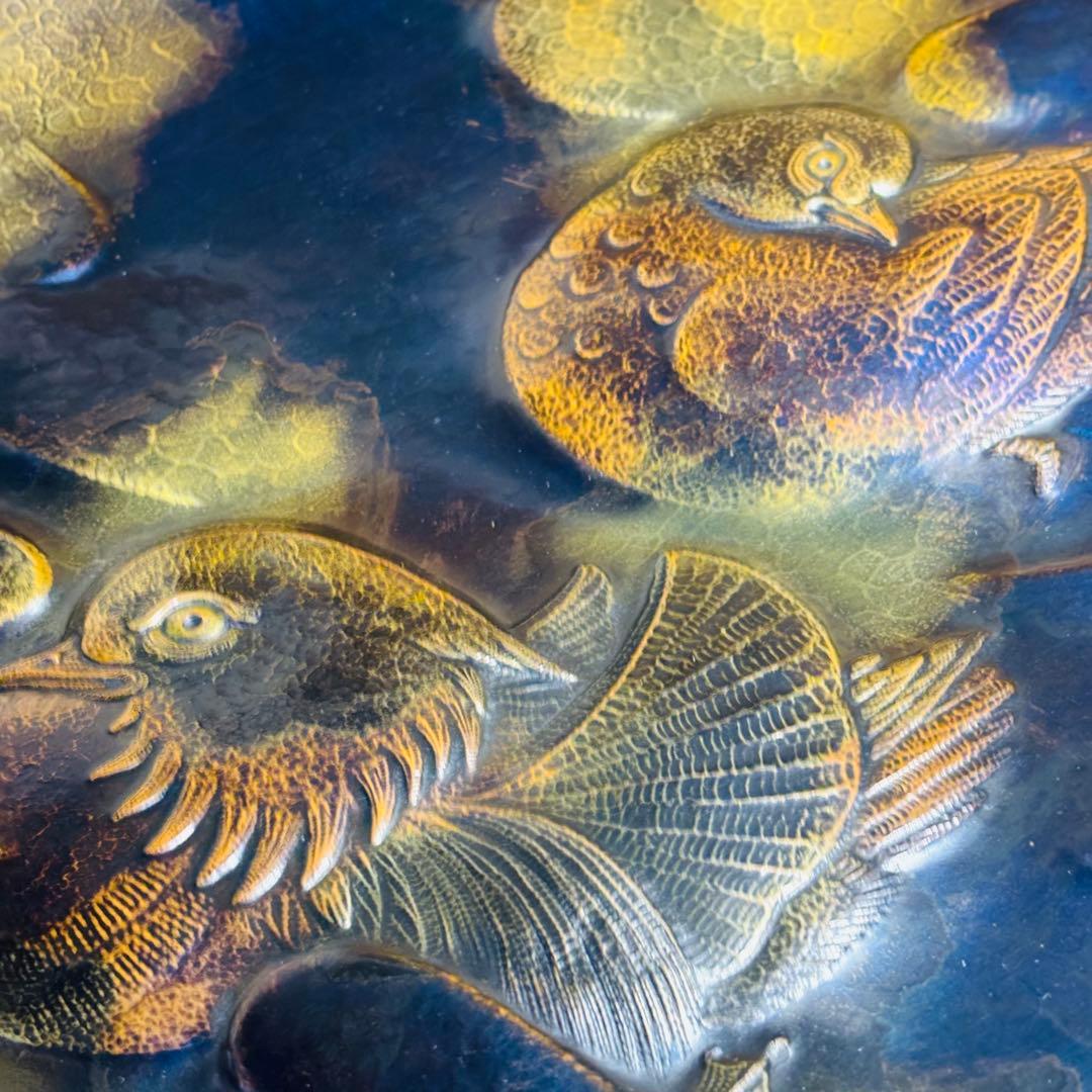 超希少作　玉川堂　五代　鴛番　おしどり　大額皿　鎚起銅器　三条　玉川覚平　鴛鴦